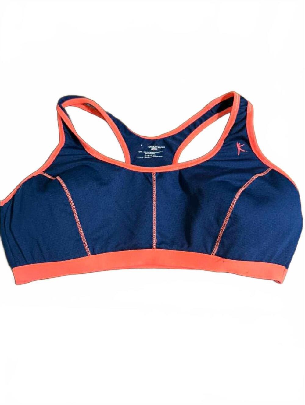 Danskin Now Women's Racerback Sports Bra Navy Blue with Coral Trim Size XXL/2XG